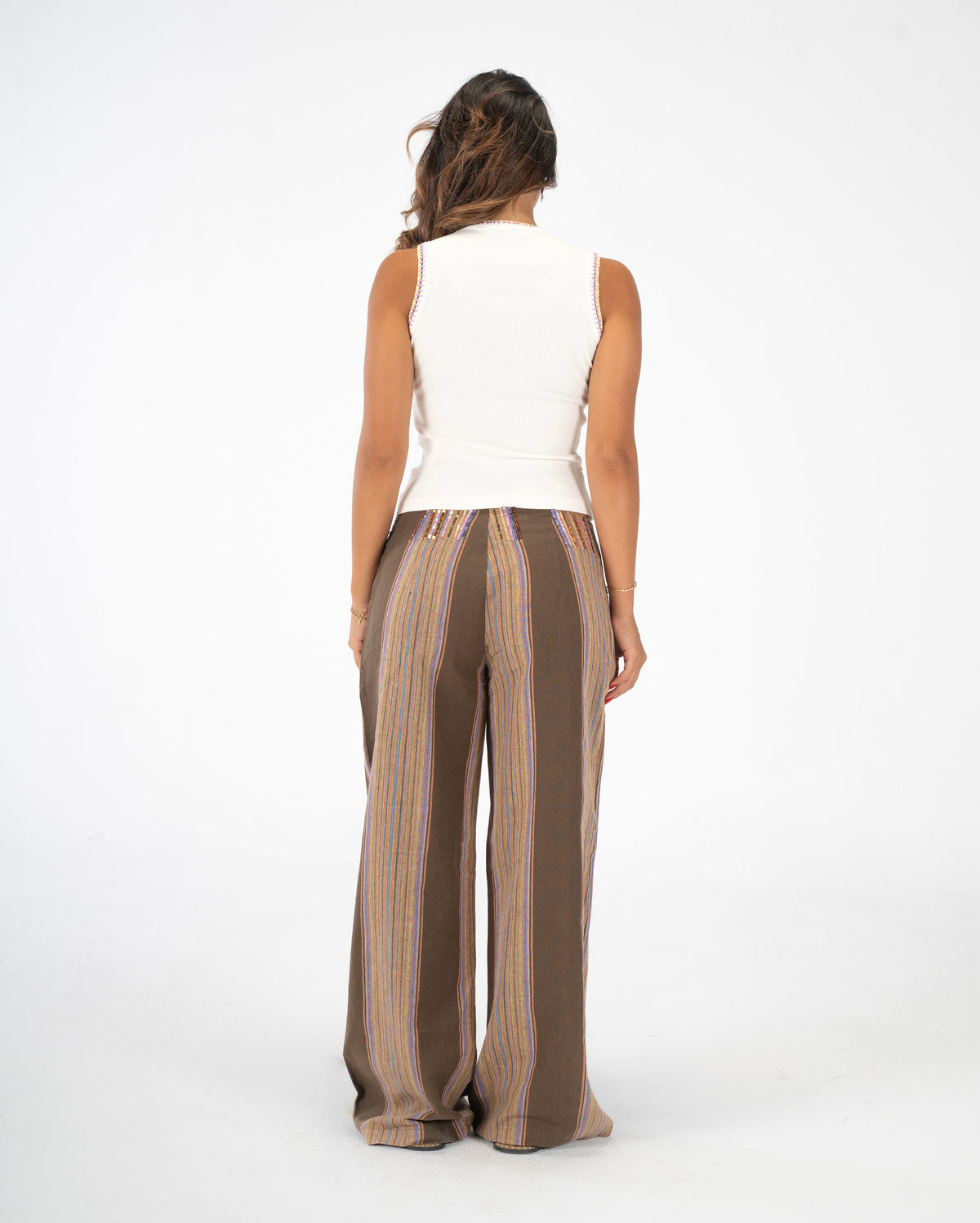 JUNO BROWN EMBROIDERED PANTS