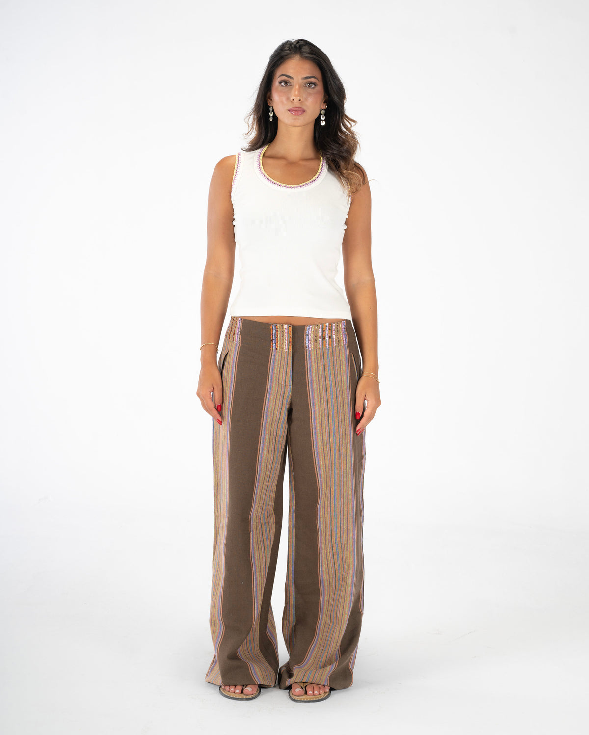 JUNO BROWN EMBROIDERED PANTS