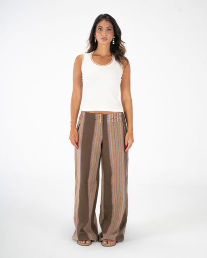 JUNO BROWN EMBROIDERED PANTS
