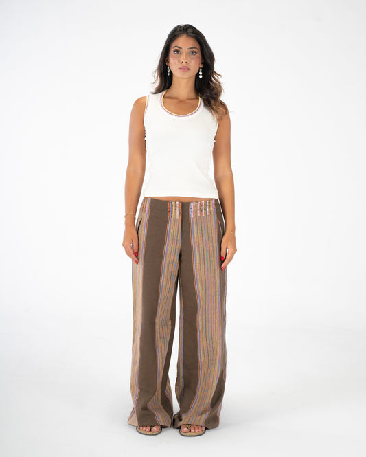 JUNO BROWN EMBROIDERED PANTS