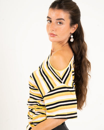 POPSICLE STRIPE OFF SHOULDER TOP