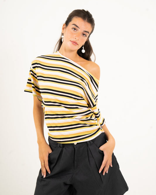 POPSICLE STRIPE OFF SHOULDER TOP