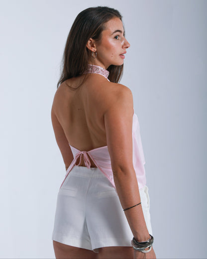 BLOSSOM EMBROIDERED HALTER TOP